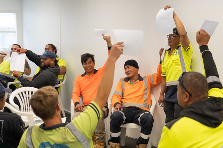 Wellington trades during a Toolbox Talk activity